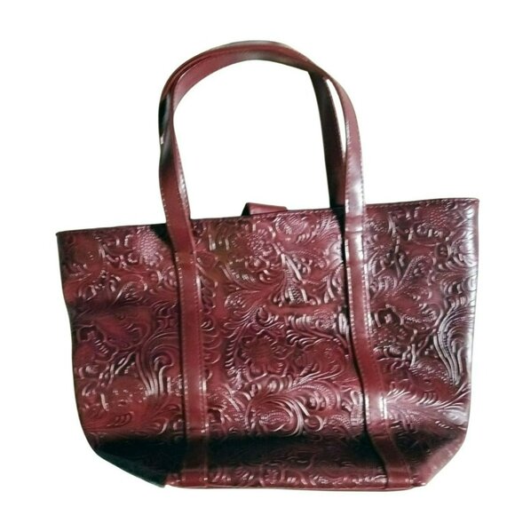 Tote Bag Victorias Secret Embossed Faux Leather W Floral Design Dual Handles - Picture 1 of 14